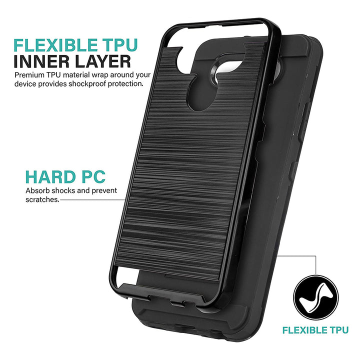 For LG Aristo 5 / Fortune 3 / Tribute / K8X / Phoenix 5 / LMK300 Dual layer Metal Brushed Shockproof Armor Hybrid Case Image 2