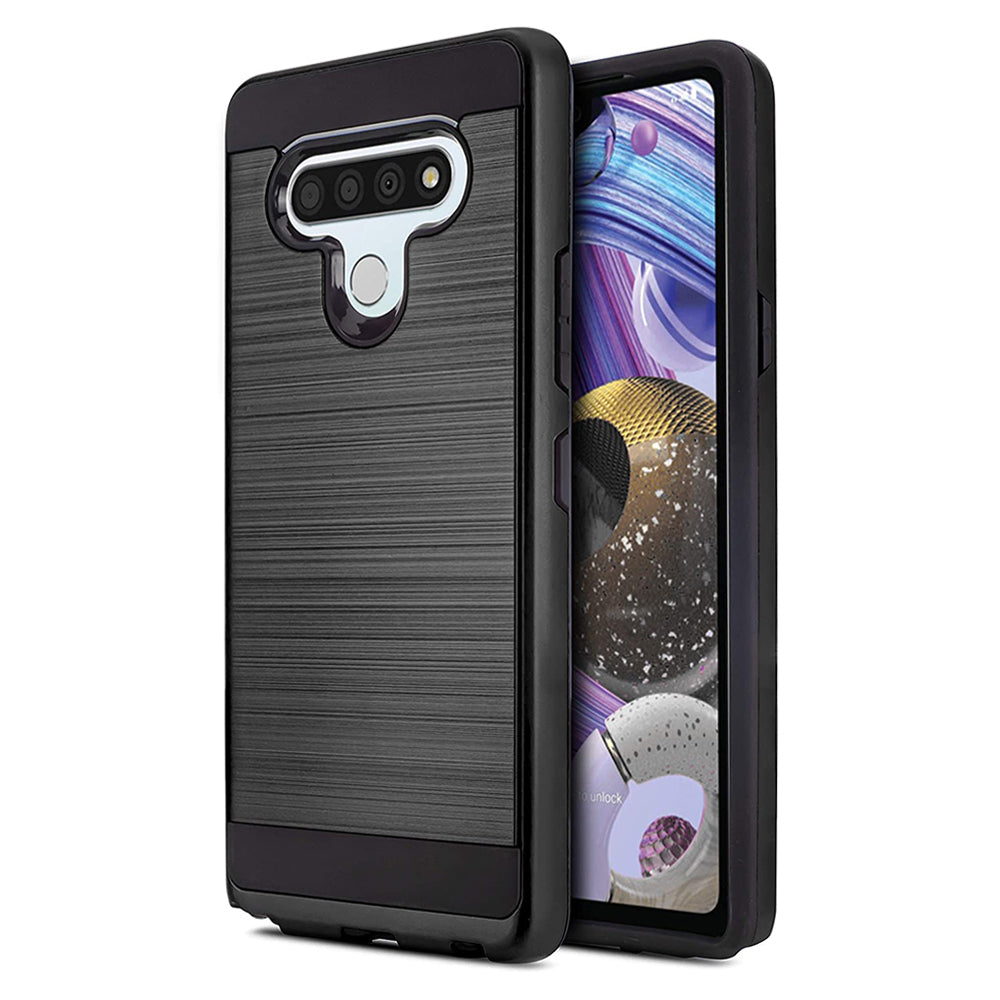 For LG Stylo 6 / LMQ730 Dual layer Metal Brushed Shockproof Armor Hybrid Case Cover Black Image 1