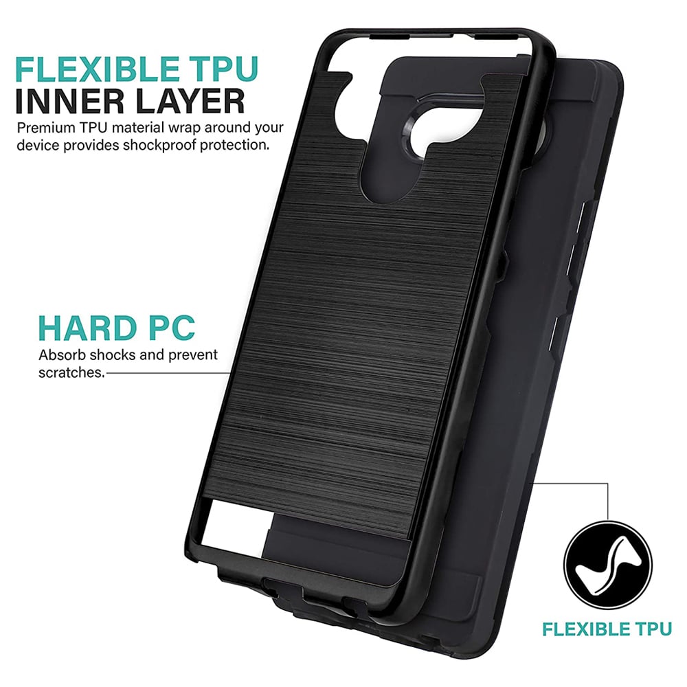 For LG Stylo 6 / LMQ730 Dual layer Metal Brushed Shockproof Armor Hybrid Case Cover Black Image 4