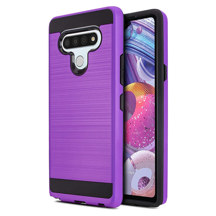 For LG Stylo 6 / LMQ730 Dual layer Metal Brushed Shockproof Armor Hybrid Case Cover Black Image 1