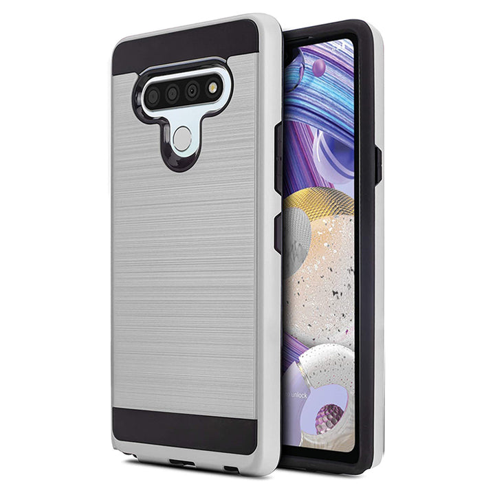 For LG Stylo 6 / LMQ730 Dual layer Metal Brushed Shockproof Armor Hybrid Case Cover Black Image 1