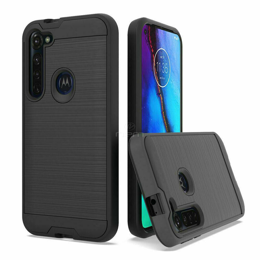 For Motorola Moto G Stylus / XT2043 Dual layer Metal Brushed Shockproof Armor Hybrid Case Cover Black Image 1