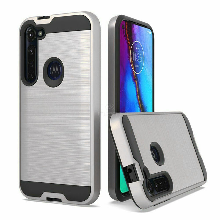 For Motorola Moto G Stylus / XT2043 Dual layer Metal Brushed Shockproof Armor Hybrid Case Cover Black Image 1