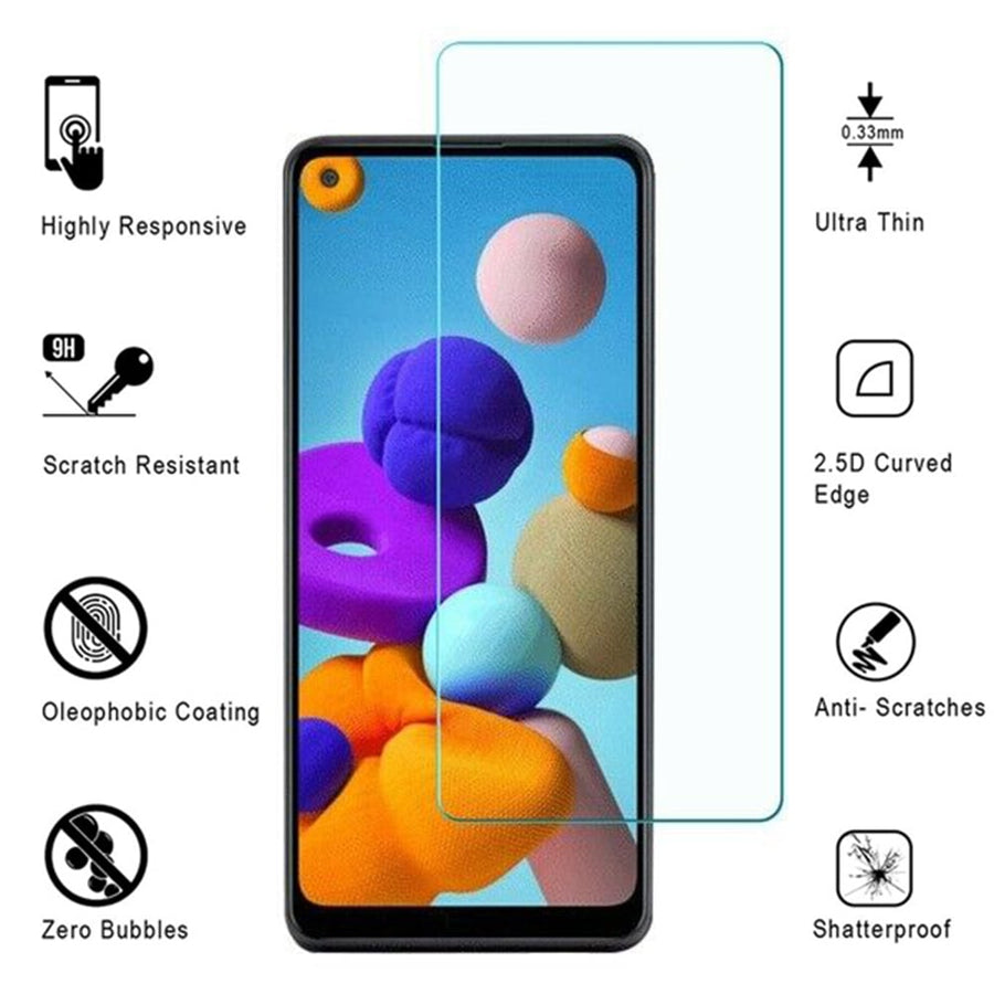 Samsung Galaxy A21 Tempered Glass Screen Protector SM-A215 Self-Adhesive Clear Image 1