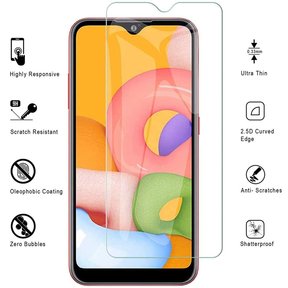 Samsung Galaxy A01 Tempered Glass Screen Protector Self-Adhesive 0.33mm Clear Image 1