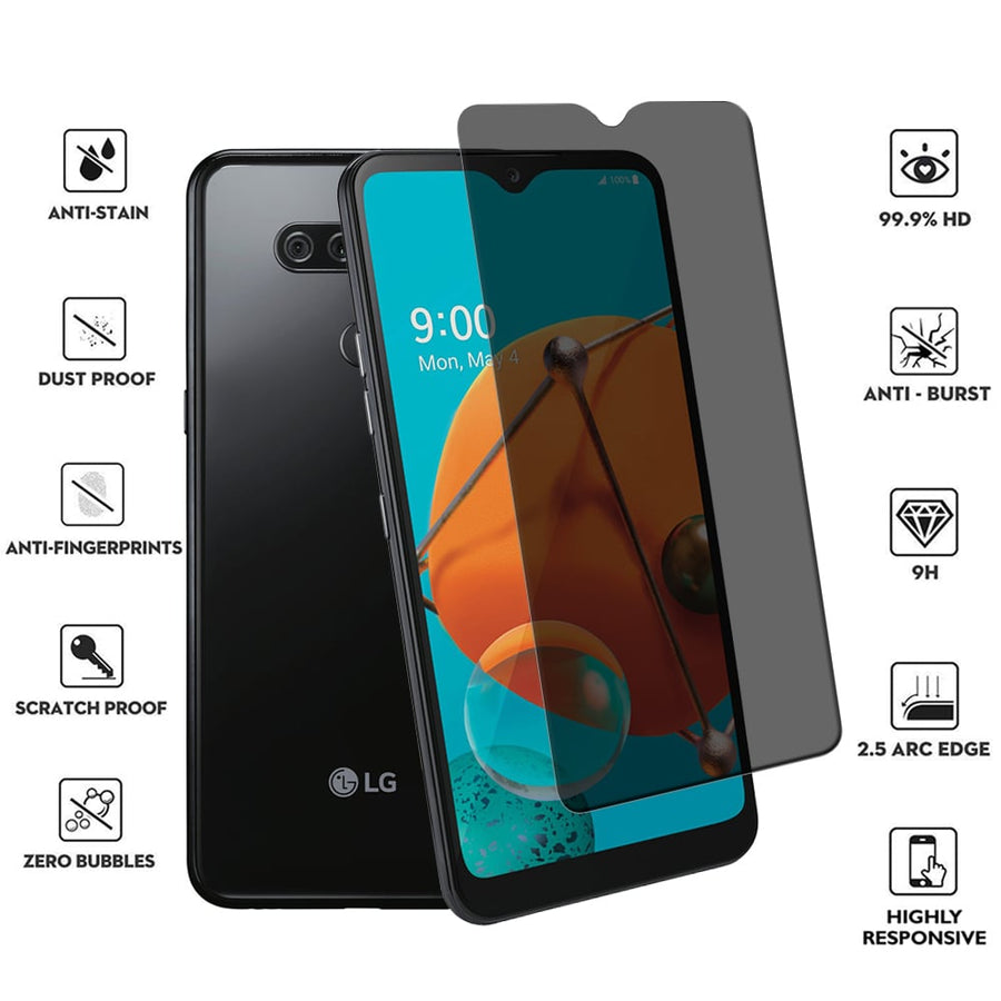 LG K51 Privacy Tempered Glass Screen Protector Q51 Reflect LMK500 Bubble Free Image 1