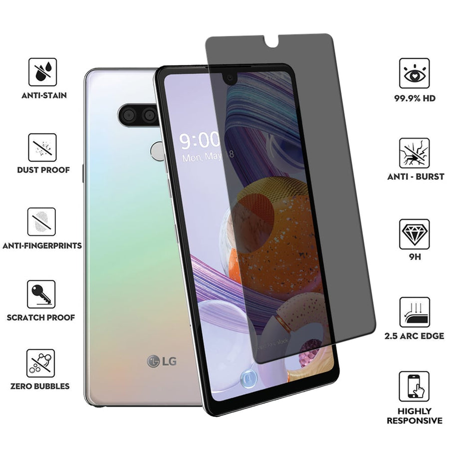 LG Stylo 6 Privacy Glass Screen Protector Tempered Glass with Cleaning Kit Image 1