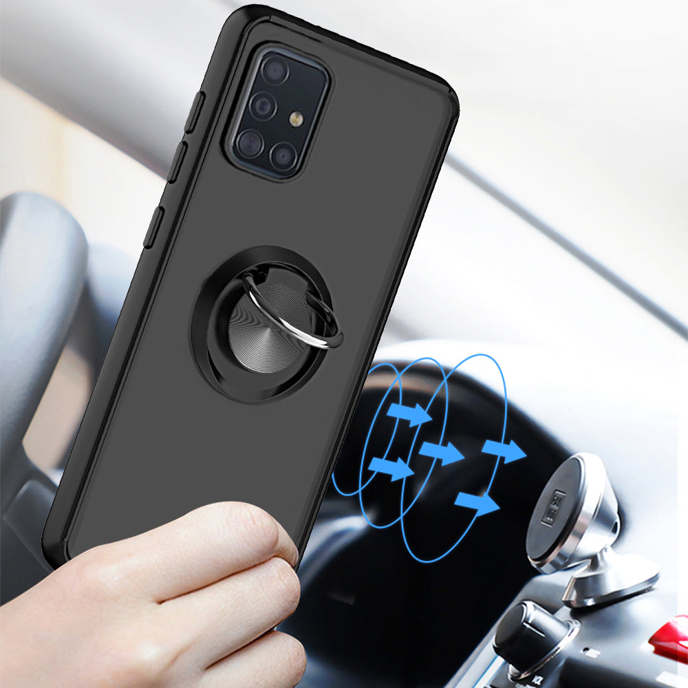 For Samsung Galaxy A31 / SM-A315 Impact Metal Ring Holder Stand Magnetic Car Mount Protective Hybrid Case Cover Black Image 2