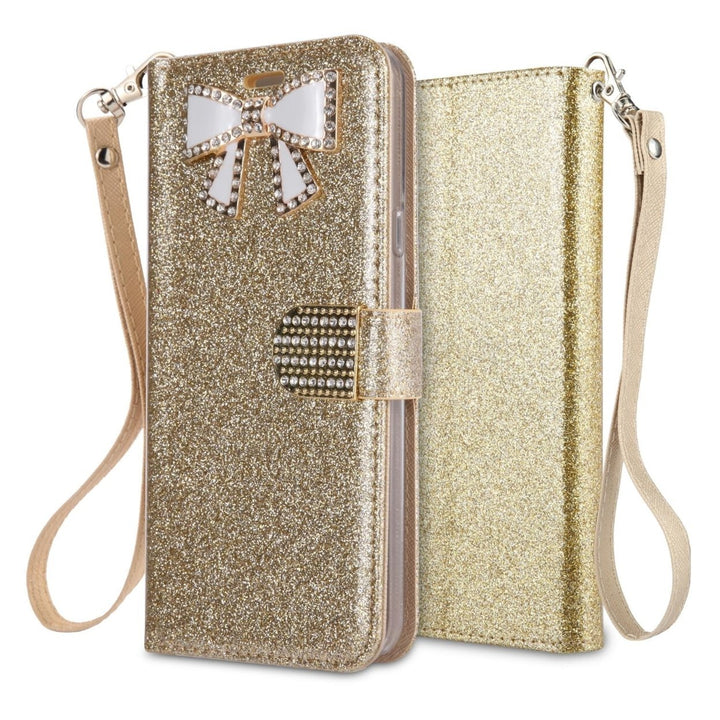 For Samsung Galaxy S20 Plus Diamond Bow Glitter Leather Wallet Case Cover Black Image 1