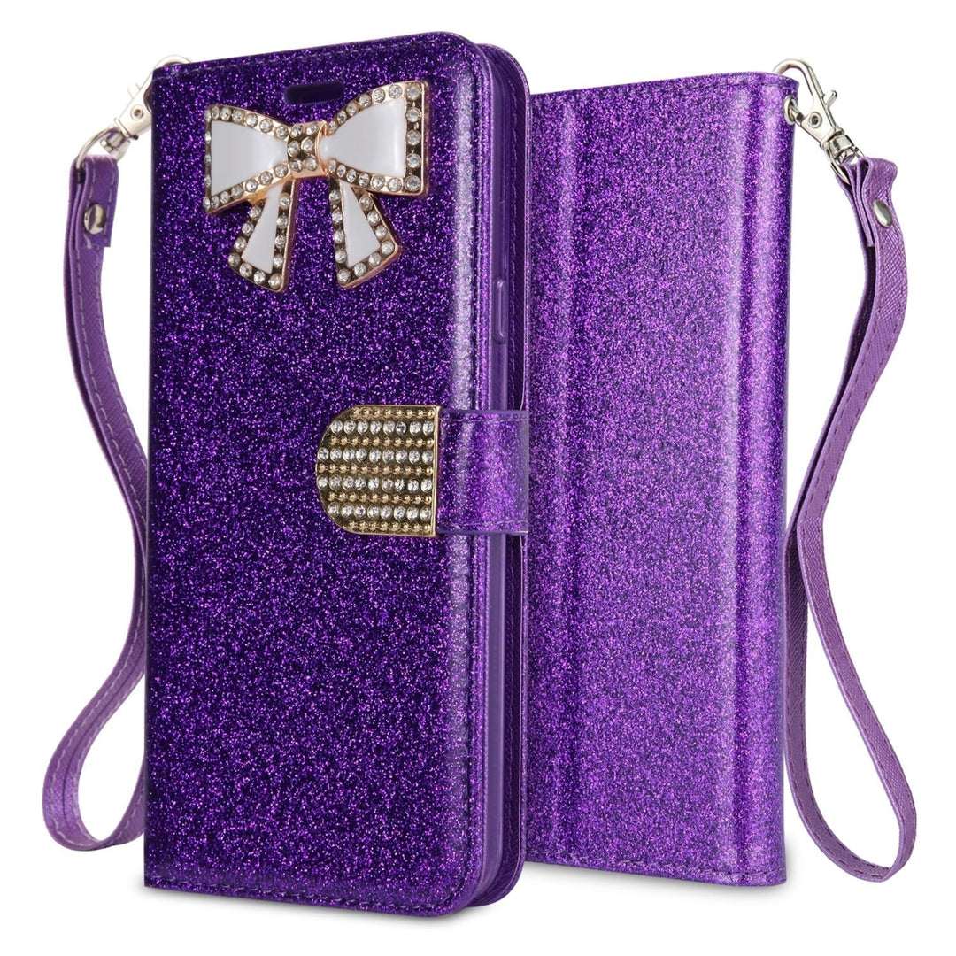For Samsung Galaxy S20 Diamond Bow Glitter Leather Wallet Case Cover Black Image 1