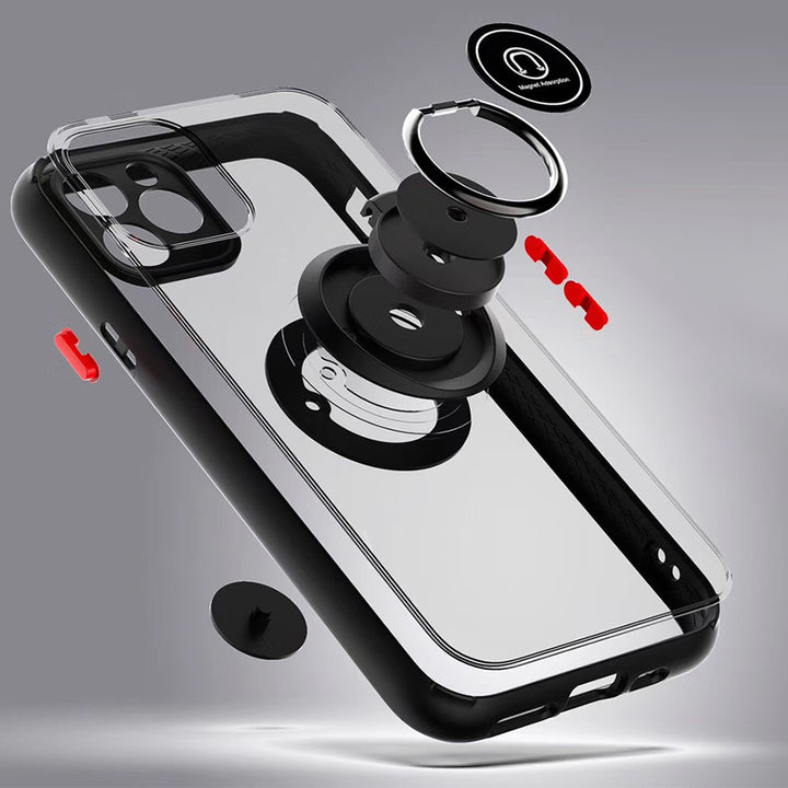 For Apple iPhone 8 / iPhone 7 Transparent Slim Matte Colored Frame Shockproof Hybrid Ring Stand Magnet Car Mount Case Image 3