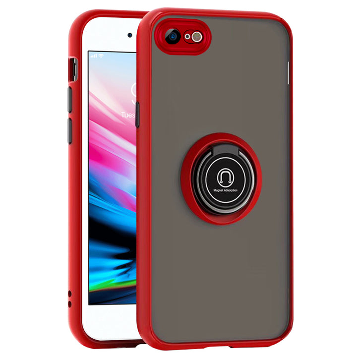 For Apple iPhone 8 / iPhone 7 Transparent Slim Matte Colored Frame Shockproof Hybrid Ring Stand Magnet Car Mount Case Image 7