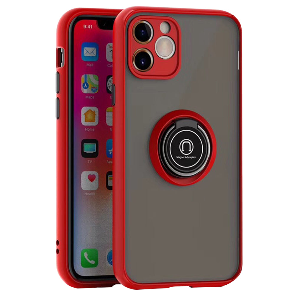 For Apple iPhone 11 Transparent Slim Matte Colored Frame Shockproof Hybrid Ring Stand Magnet Car Mount Case Cover Black Image 7