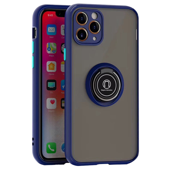 For Apple iPhone 11 Pro Max Transparent Slim Matte Colored Frame Shockproof Hybrid Ring Stand Magnet Car Mount Case Image 6