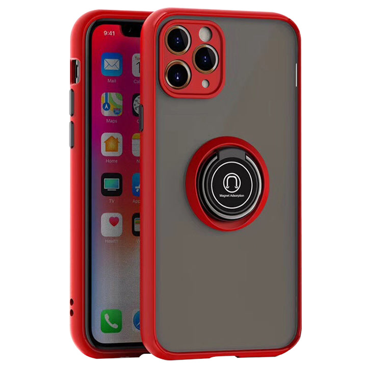 For Apple iPhone 11 Pro Max Transparent Slim Matte Colored Frame Shockproof Hybrid Ring Stand Magnet Car Mount Case Image 1