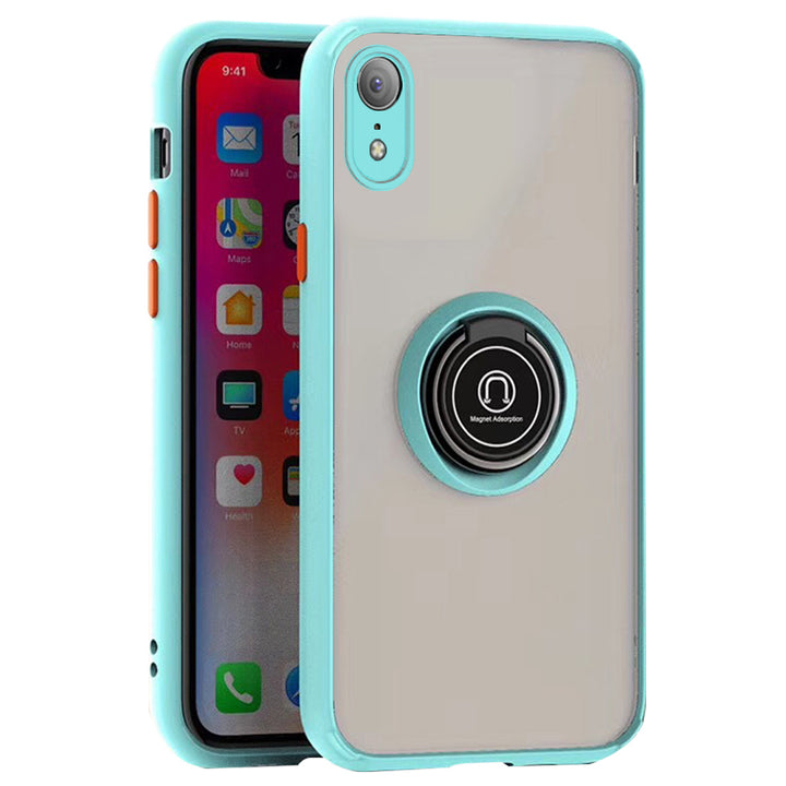 For Apple iPhone XR Transparent Slim Matte Colored Frame Shockproof Hybrid Ring Stand Magnet Car Mount Case Cover Black Image 8