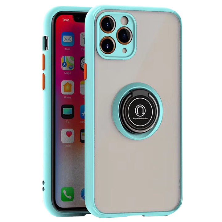 For Apple iPhone 11 Pro Max Transparent Slim Matte Colored Frame Shockproof Hybrid Ring Stand Magnet Car Mount Case Image 1