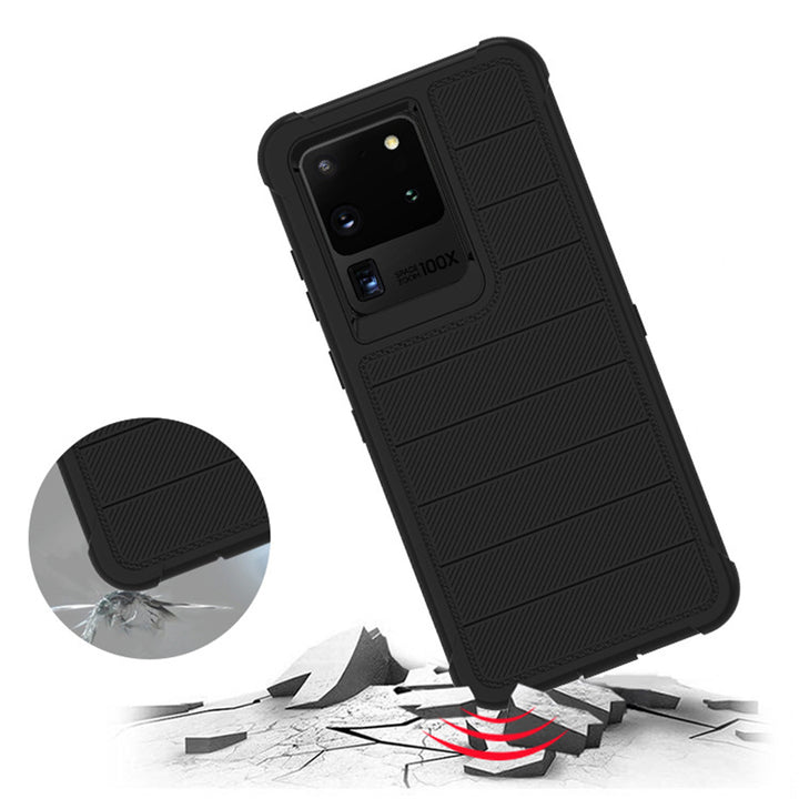 For Samsung Galaxy S20 Ultra Slim Dual layer Shockproof Hybrid Case Cover With Clip Black/Black Image 4