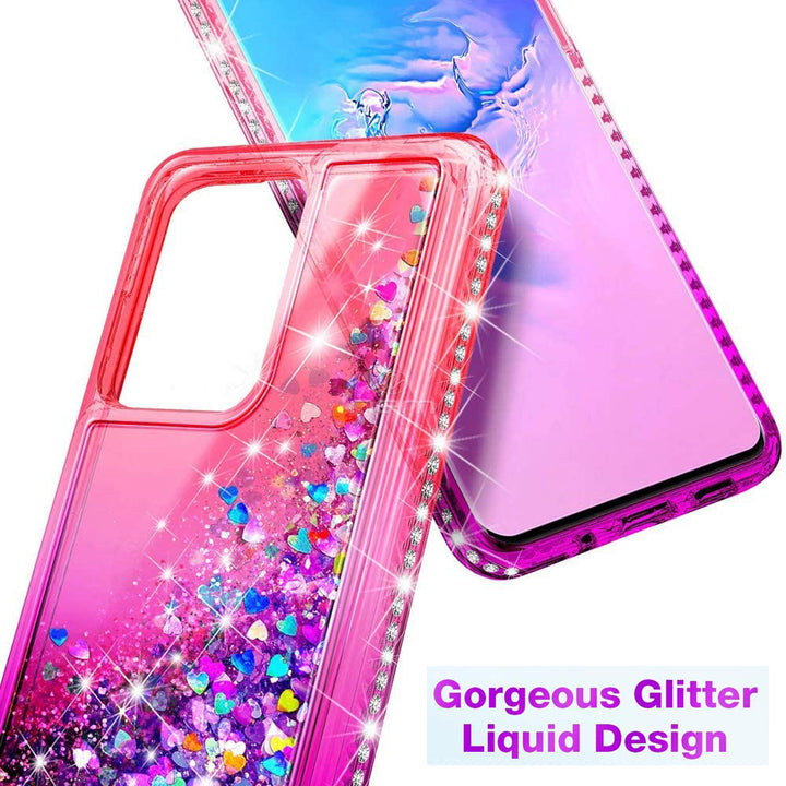 Samsung Galaxy S20 Plus Glitter Liquid Case Pink Purple Hearts Diamonds Bling Image 3