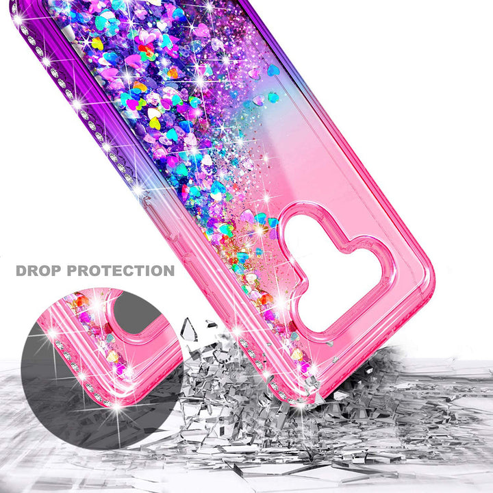 For LG Stylo 6 / LMQ730 Sparkling Glitter Liquid Floating Hearts Stars With Diamonds Case Cover Pink/Purple Image 4