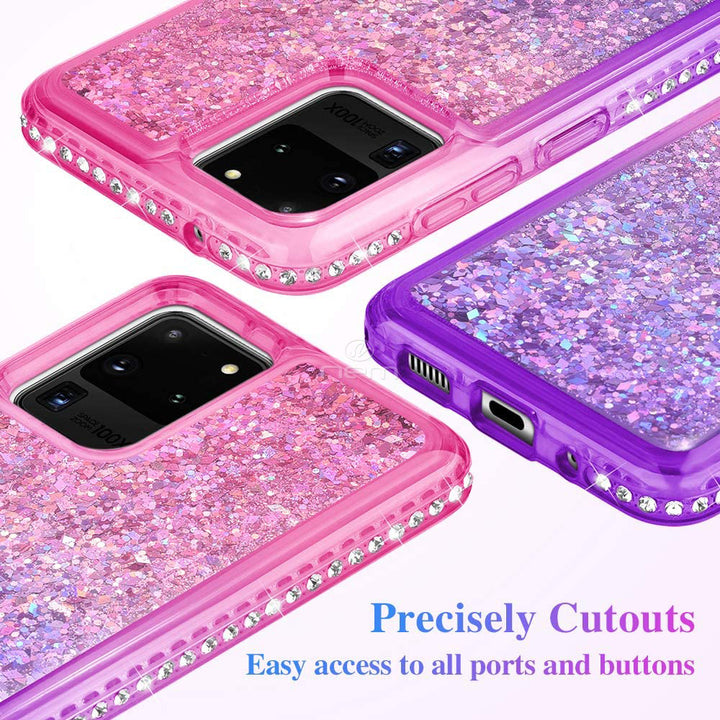 Samsung Galaxy S20 Plus Glitter Liquid Case Pink Purple Hearts Diamonds Bling Image 6