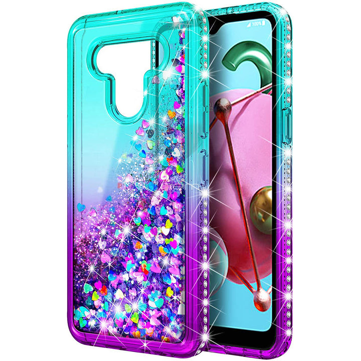 For LG Stylo 6 / LMQ730 Sparkling Glitter Liquid Floating Hearts Stars With Diamonds Case Cover Pink/Purple Image 7