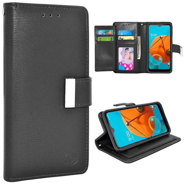 For LG Stylo 6 / LMQ730 Double Flap Folio Leather Wallet Pouch Case Cover Black Image 1