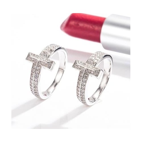 S925 Sterling Fashion style Double T two row ring Image 2