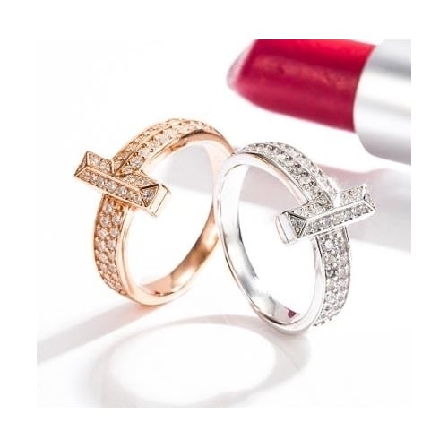 S925 Sterling Fashion style Double T two row ring Image 3