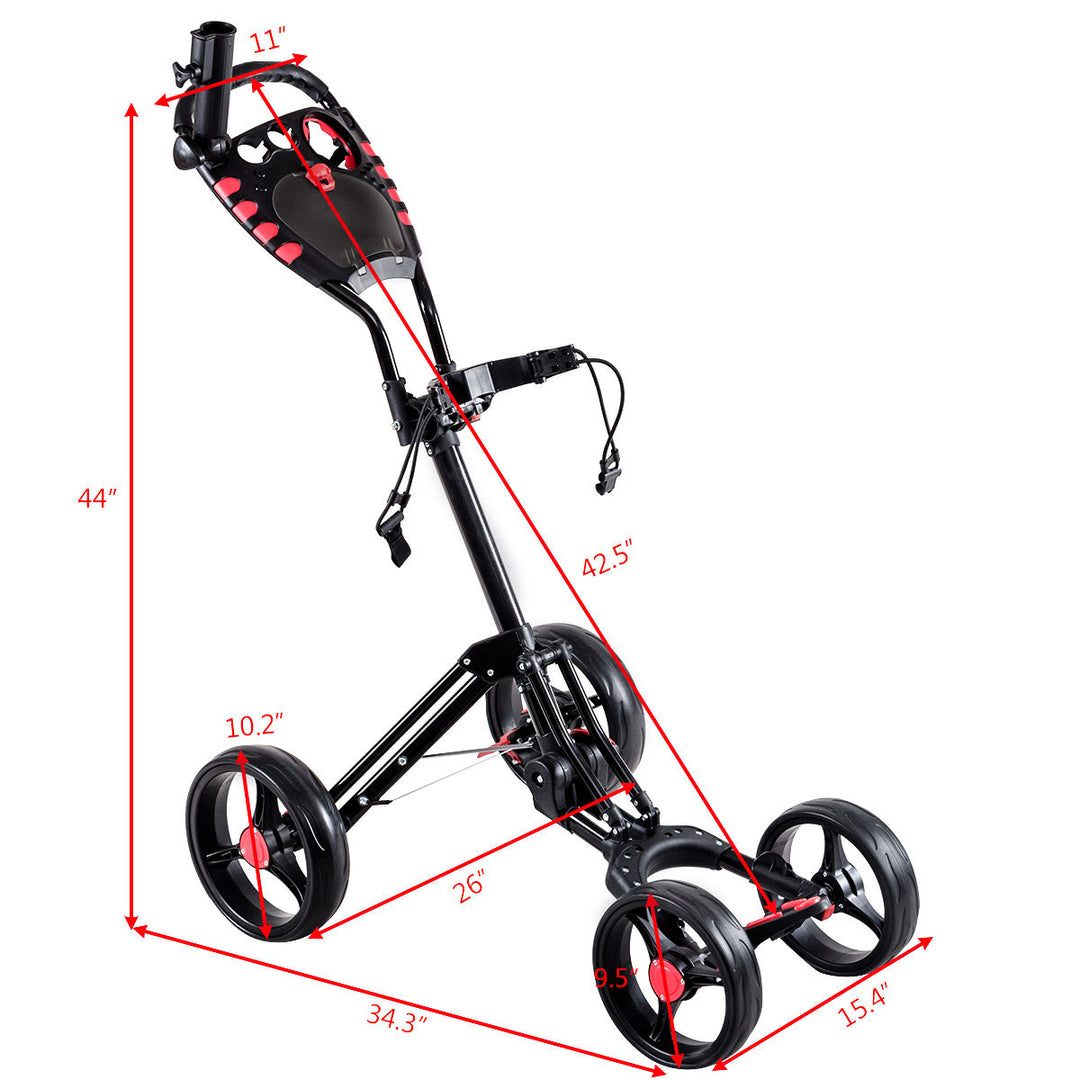 Folding 4 Wheel Golf Pull Push Cart Trolley Club Umbrella Scorecard Drink Holder Image 10