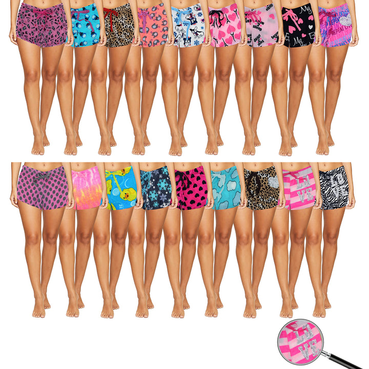 Multi-Pack Womens Super Soft Plush Funky Printed Shorts Assorted Sizes S-XL Image 1