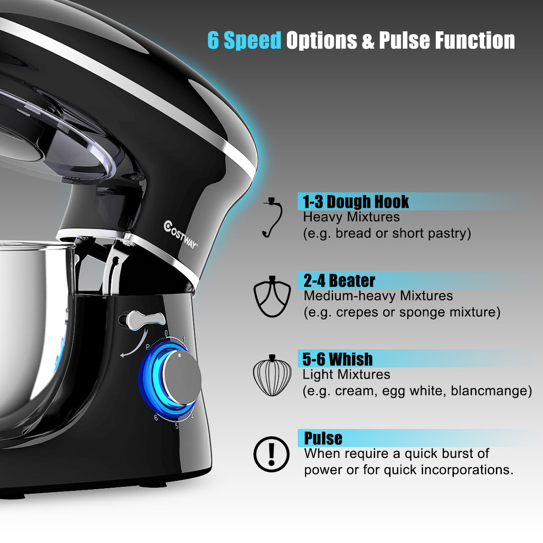 6.3 Quart Tilt-Head Food Stand Mixer 6 Speed 660W w/Dough Hook Whisk Black Image 7