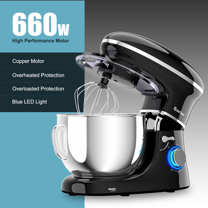 6.3 Quart Tilt-Head Food Stand Mixer 6 Speed 660W w/Dough Hook Whisk Black Image 9