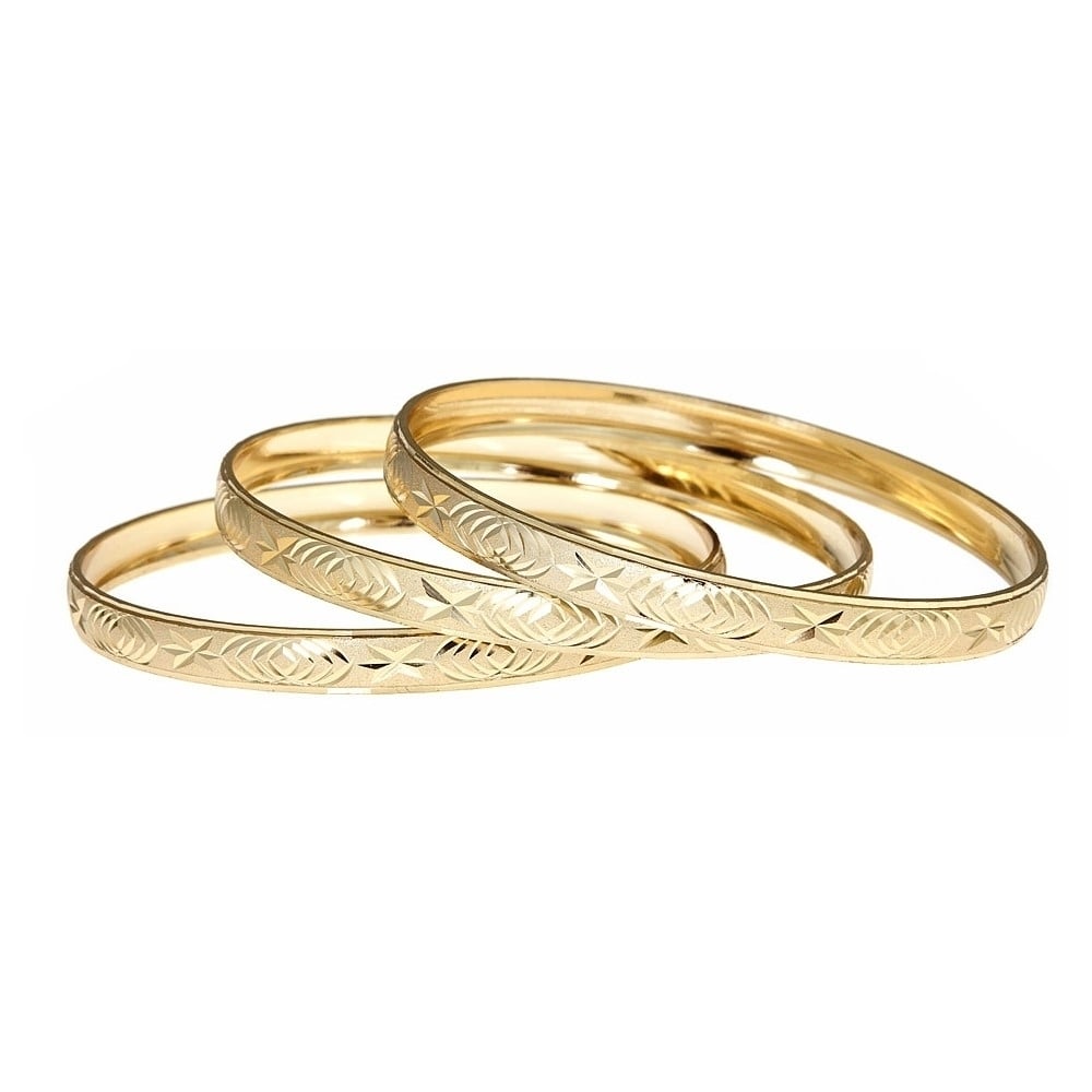 18Kt Gold Plated Diamond Cut Bangle Set 3 Pack Stylish Jewelry Multiple Styles Image 2