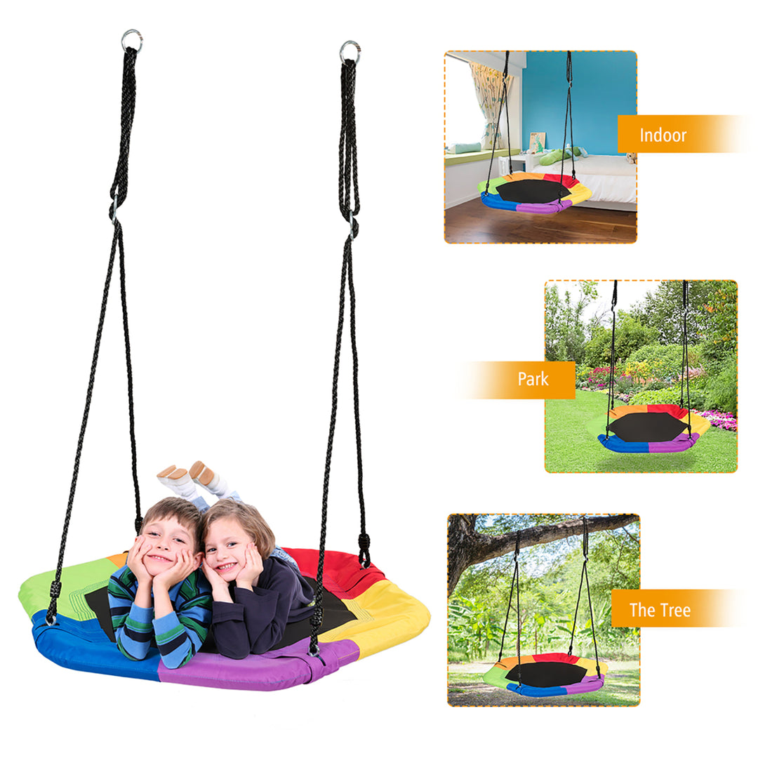 37 inch Hexagon Tree Swing with Adjustable Hanging Rope Colorful Image 7