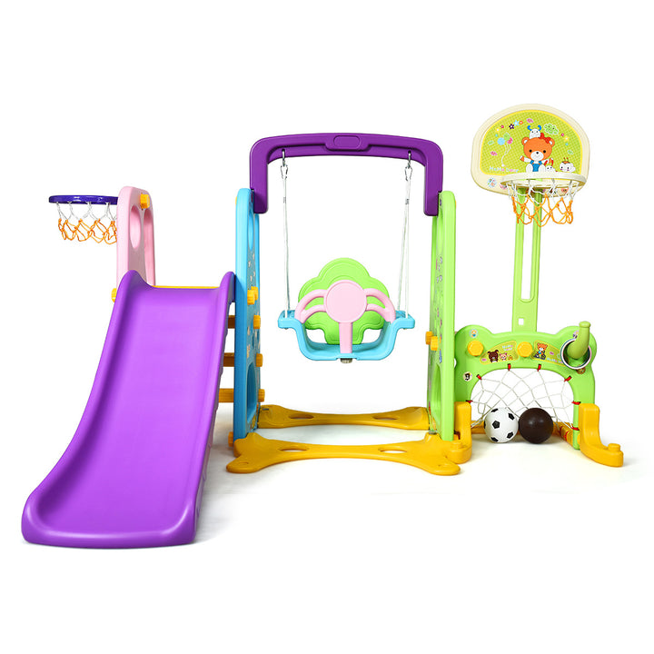 6 In 1 Toddler Climber and Swing Set w/ Basketball Hoop and Football Gate Backyard Image 4