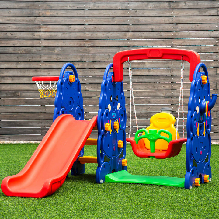 3 in 1 Junior Children Climber Slide Swing Seat Basketball Hoop Playset Backyard Image 8