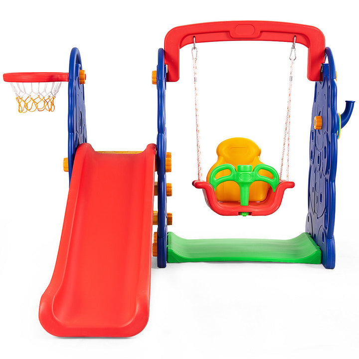 3 in 1 Junior Children Climber Slide Swing Seat Basketball Hoop Playset Backyard Image 10