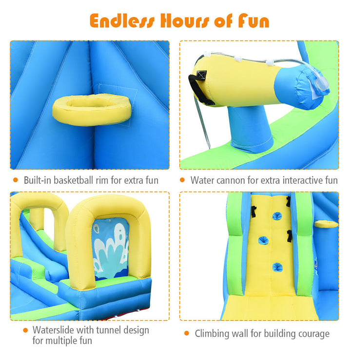 Inflatable Water Slide Kids Bounce House Castle Splash Water Pool W/ 750W Blower Image 7