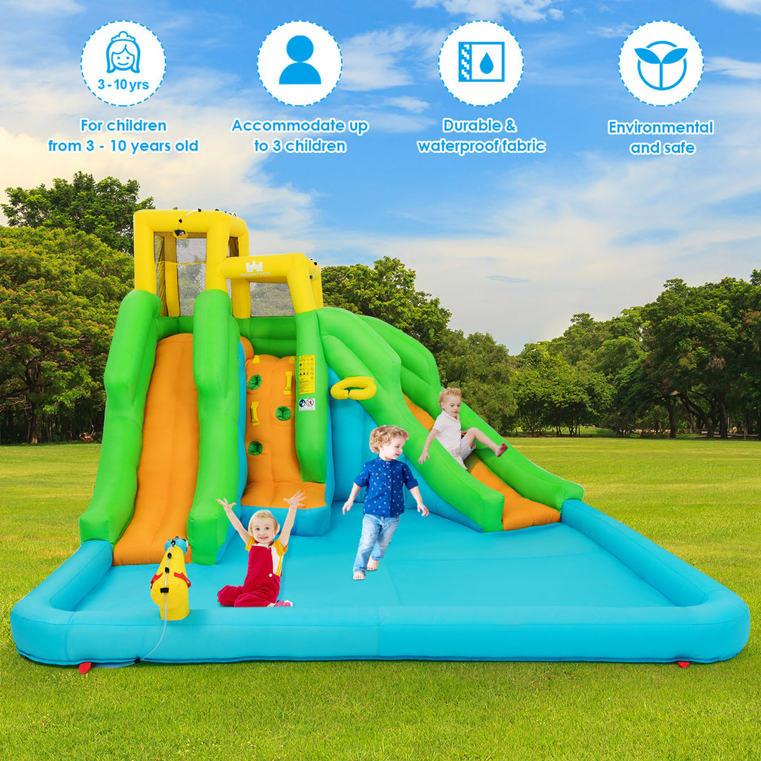 Inflatable Water Park Bounce House w/Climbing Wall Two Slides and Splash Pool Image 6