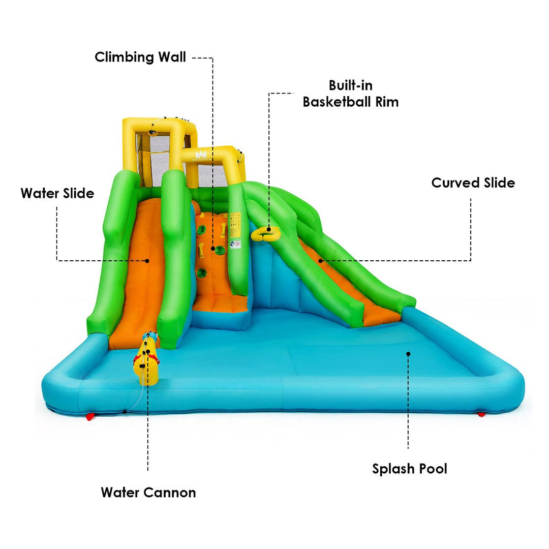 Inflatable Water Park Bounce House Two-Slide Bouncer w/Climbing Walland480W Blower Image 10