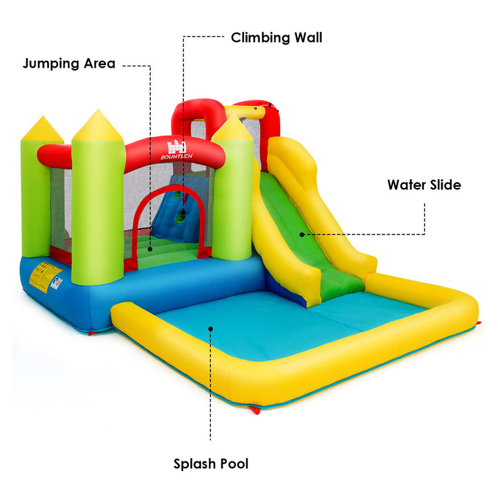 Inflatable Bounce House Water Slide Jump Bouncer with Climbing Wall and Splash Pool Blower Excluded Image 6