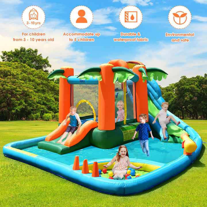 Inflatable Bounce House Kids Water Splash Pool Dual Slide Jumping Castle w/ Bag Image 6