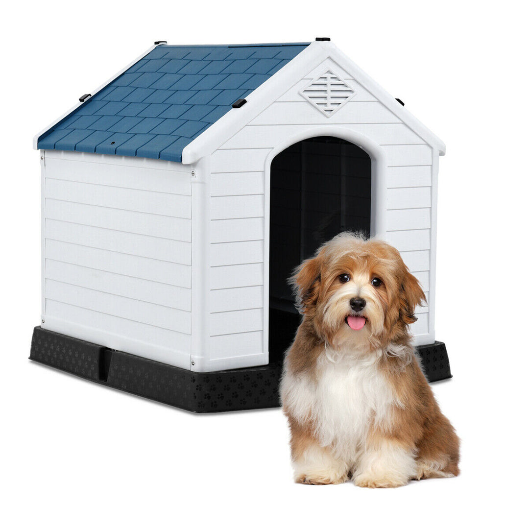 Plastic Dog House Pet Puppy Shelter Waterproof Indoor/Outdoor Ventilate Blue Image 1