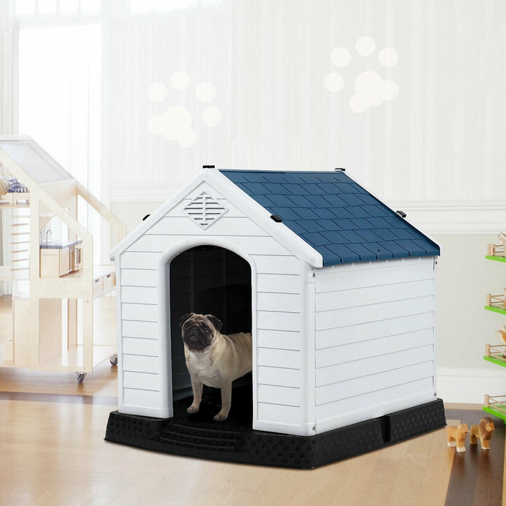 Plastic Dog House Pet Puppy Shelter Waterproof Indoor/Outdoor Ventilate Blue Image 2