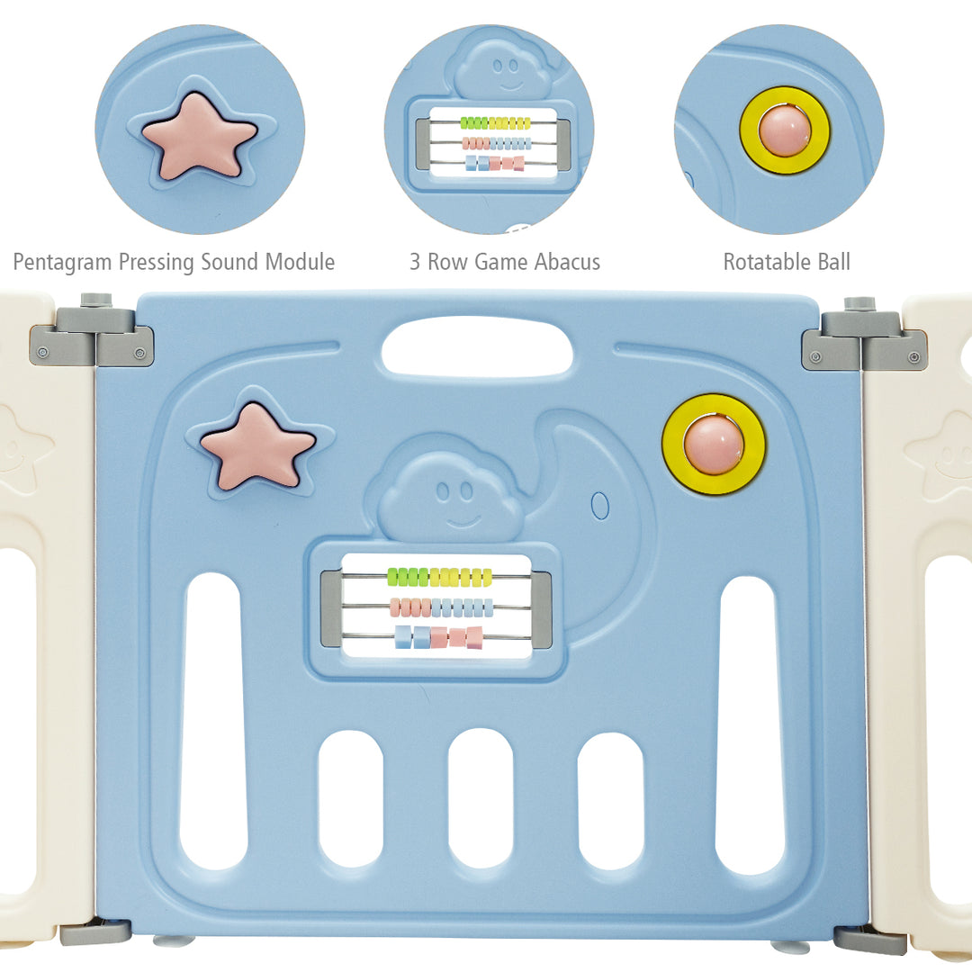 14-Panel Foldable Baby Playpen Kids Activity Centre Lock Door Rubber Bases Image 7