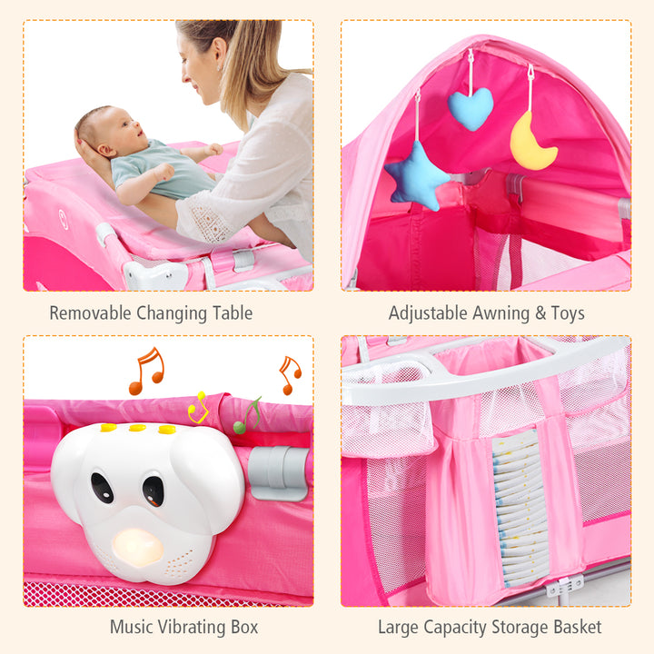 Foldable Baby Crib Playpen Travel Infant Bassinet Bed Mosquito Net Music w Bag Image 8