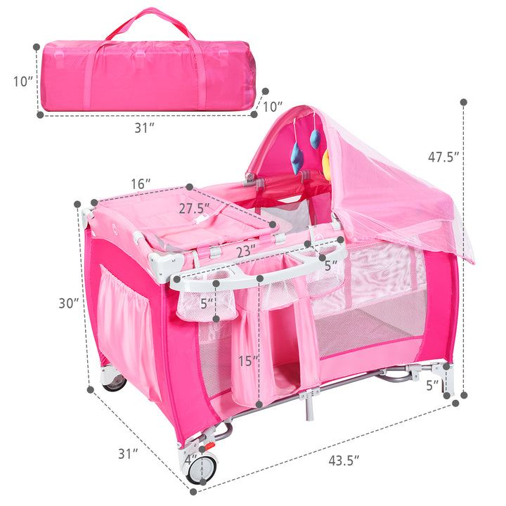 Foldable Baby Crib Playpen Travel Infant Bassinet Bed Mosquito Net Music w Bag Image 10