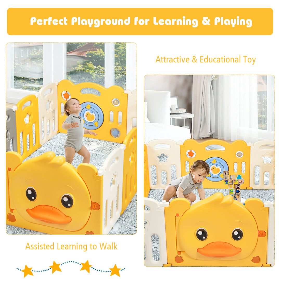 16-Panel Foldable Unisex Baby Playpen Kids Yellow Duck Yard Activity Center w/ Sound Image 4