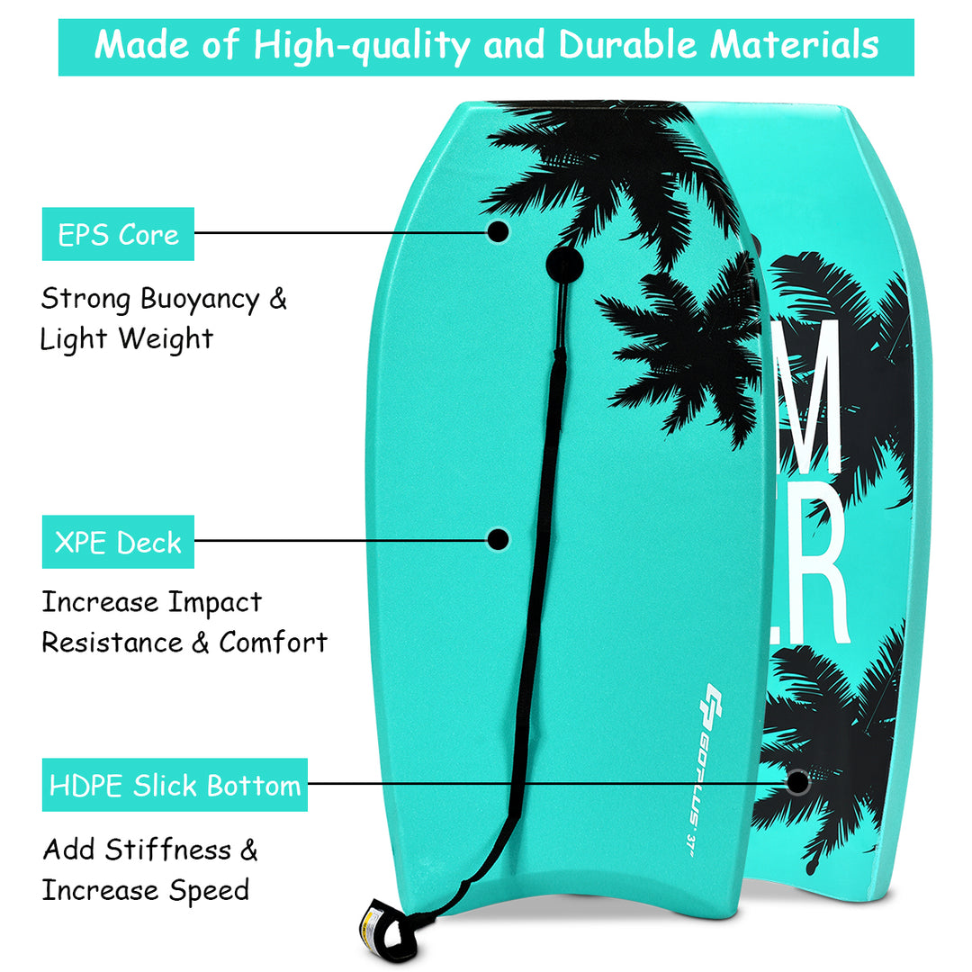 41 Lightweight Super Bodyboard Surfing W/Leash IXPE Deck EPS Core Boarding Green Image 6